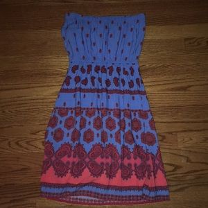 Strapless red and blue romper